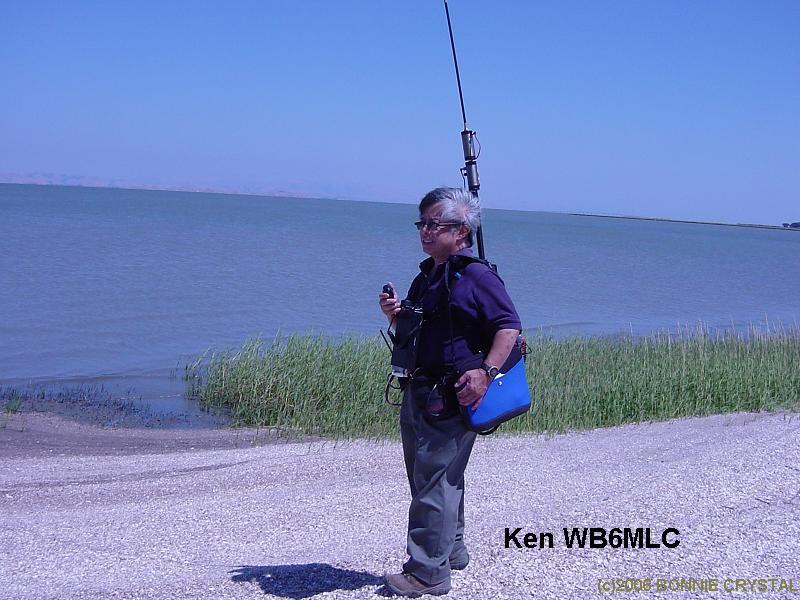 Ken WB6MLC operates HF/Pedestrian Mobile on the shore of Brewer Island