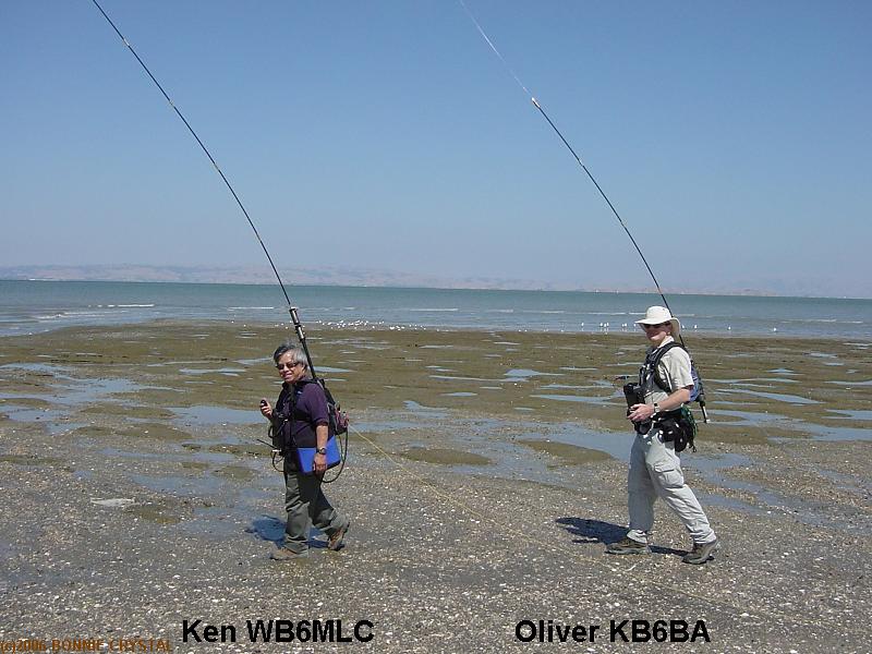 Ken WB6MLC and Oliver KB6BA walking along the bayshore of Brewer Island